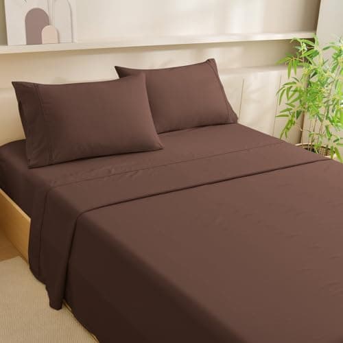 MCO 3 Piece Cooling & Breathable Twin Sheet Set, Rayon Derived from Bamboo, 16" Deep Pocket, Hotel Luxury Soft Silky Twin Bedding Set for Hot Sleepers- Chocolate Brown