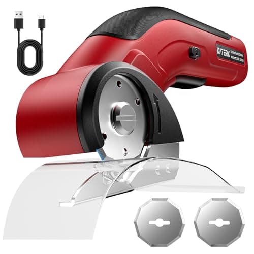 Katerk 4.4V Cordless Electric Scissors & Cardboard Cutter with 2pcs Blades | Rechargeable Rotary Cutter with 2000mAh Battery, Safety Lock, Cut 1/4 Inch Thick Cardboard, Leather, Carpet, Fabric