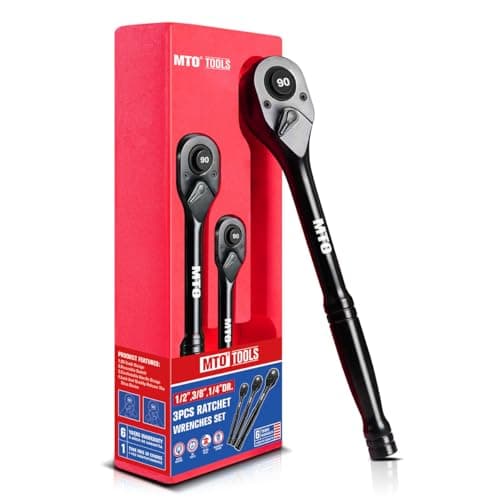MTO 3-Piece 90 Tooth Ratchet Wrench Set, 1/4”, 3/8”, 1/2” Drive Reversible Ratchets, Ergonomic Handle, Chrome Alloy Made, Quick Release Ratchet