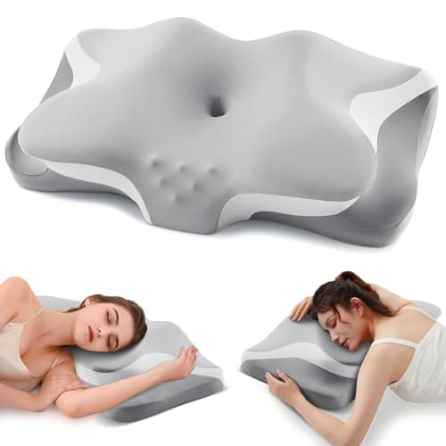 Cervical Neck Pillow for Pain Relief, Cooling Ergonomic Memory Foam Pillows for Sleeping, Contour Neck Support Pillow for Side Back Stomach Sleepers-Queen Size-Grey