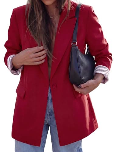 KIRUNDO Blazers for Women Business Casual Fall Jackets 2026, Red, XXL | Oversized Blazer Dressy Long Sleeve Suit Jacket, Loose Lapel Button, Striped Lined, Formal Professional Office Work Clothes