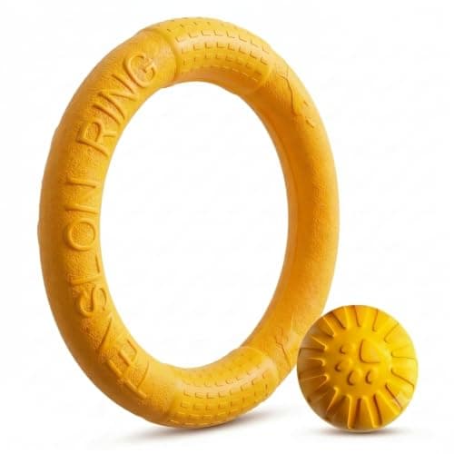 TENZONGRET Large Dog Toy Ring and Ball Combo Set, Floating EVA 2 Pack (Yellow, Large)