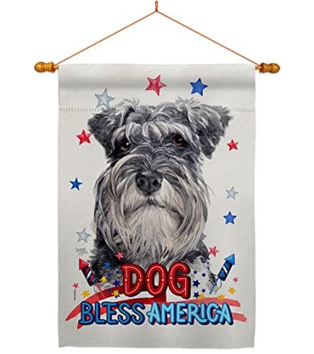 Breeze Decor Patriotic Miniature Schnauzer House Flag Dowel Set Dog Puppy Spoiled Paw Canine Fur Pet Nature Farm Animal Creature Banner Small Garden Yard Gift Double-Sided, Made in USA