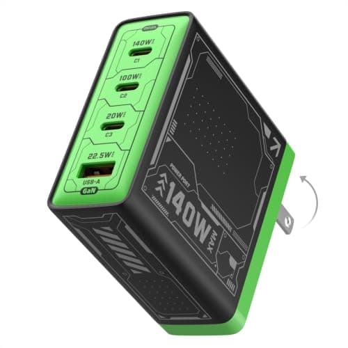 MFish 140W USB C Charger Block, 4-Port PD 3.1 GaN Laptop Charger, Black | Fast Charging, Foldable Plug, USB-C Wall Charger & Power Adapter for MacBook Air/Pro, iPad, iPhone 17/16 Series, Galaxy S25