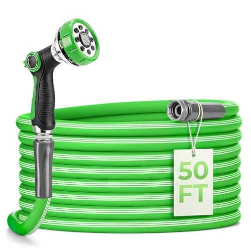 Garden Hose 50 Ft With 8-Pattern Spray Nozzle, 5/8" Lead-Free Water Hose | Flexible Hose, 3/4" Anodized Aircraft-Grade Aluminum Interface, Lightweight Kink-Resistant Water Pipe For Lawn, Yard, Outdoor
