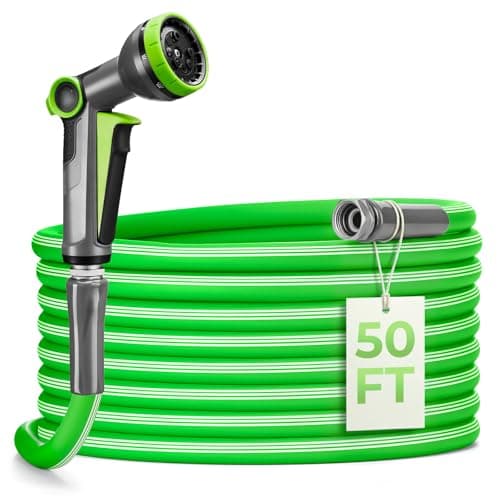 Delxo Garden Hose 50 FT with 8-Pattern Spray Nozzle, 5/8 Inch Hose