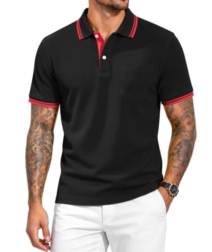 SECOOD Men's Golf Performance Moisture-Wicking Fast-Dry Short Sleeve Polo | UPF 50+ Sun Protection, Athletic, Running, Gym, Work, Casual, Hiking, Cooling, Lightweight