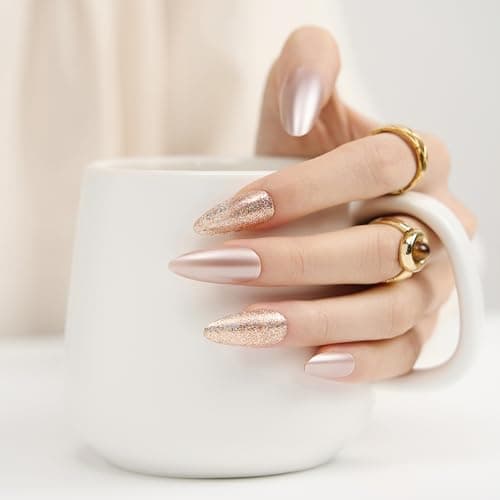 ZANVIA Rose Gold Press On Nails Almond - Metallic Chrome Fake Nails