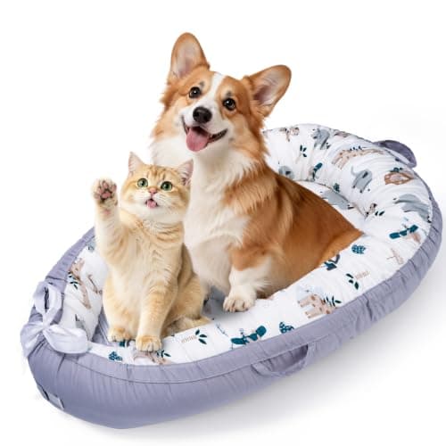 Oval Calming Dog & Cat Bed Medium Small Size Donut Pet Bed, Animal Grey | Cotton, Comfy, Anti-Anxiety, Deep Sleeping Mat for Medium Small Dogs & Cats, Machine Washable Oval Pet Bed for Easy Cleaning