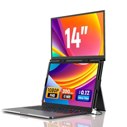 SMISEACOW Laptop Screen Extender 14" Portable Dual Monitor Neck-Friendly | Ultra-Slim for 13-17.3'' Laptops, Clamp-On Vertical Dual FHD 1080P Screen Monitor Extender, USB-C HDMI for Remote Work Travel