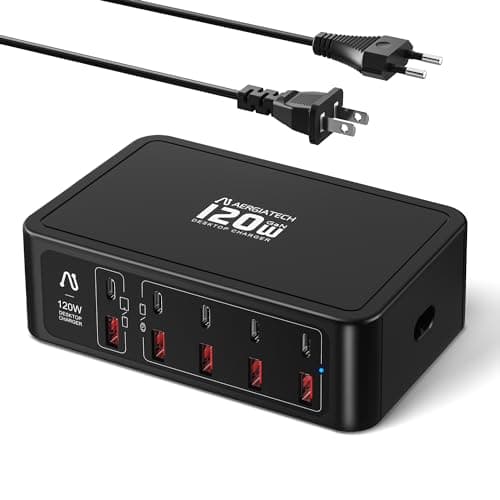 Portable USB C Charging Station,10 Port GaN Charger Hub with 120W Output | 120W Power Output,PD65W USB-C Charging,US And EU Plugs Included,Compact Design for Travel and Multi-Device Charging