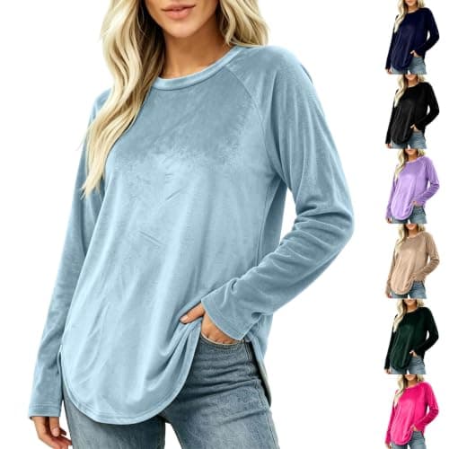 Velvet Tops for Women Long Sleeve Holiday Dressy Blouses Light Blue M | Christmas Party Outfits,Going Out Tops,Casual Basic Tees,Fall Winter Clothes,Night Wear,Work Office Shirts
