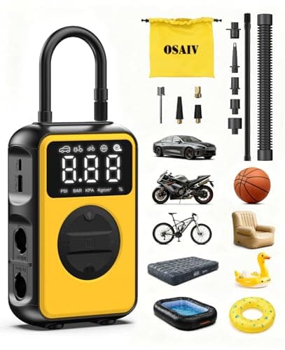Tire Inflator Portable Air Compressor Cordless with Pressure Gauge and Auto Shut-Off Function, Dual Modes Air Pump - 150 PSI for Car Bike Tires & 4.0 kPa for Air Mattresses and Inflatables