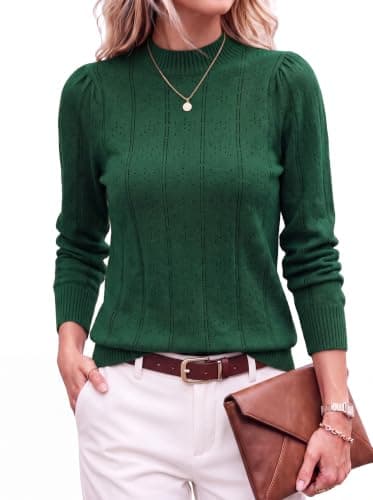 Okiwam Womens Fall Long Sleeve Mock Neck Lightweight Sweater,Green,S