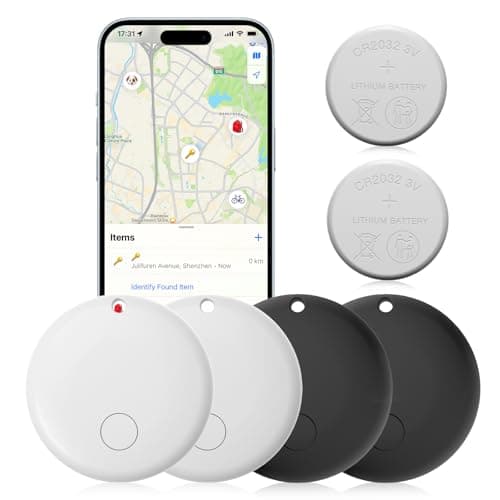 Air Trackers Tags 4 Pack Works with Find My App (iOS 14.6 Above Only) Wallet Trackers with 2 pcs Replaceable Batteries, Item Finders for Keys, Luggage, Suitcases, Loud Beep