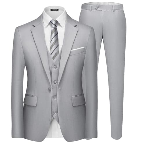 MAGE MALE Men's 3 Pieces Suit One Button Tuxedo Slim Fit Blazer Vest Pants | 20+ Colors,Elegant Style,Solid Color,Single Breasted,Notch lapel,Business,Party,Prom Party Wedding and Holidays