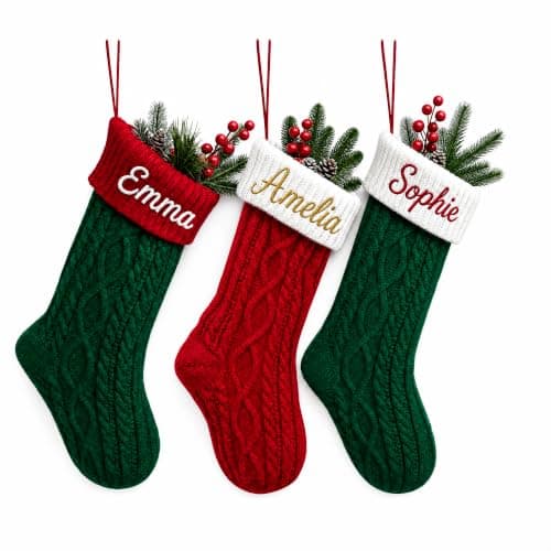 Custom Knit Christmas Stocking with Color-Block Twist, Personalized Hanging Ornament for Fireplace, Stair, Door, Wall, Home Office, Winter Holiday Decor