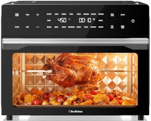 32QT Air Fryer Toaster Oven Combo with Rotisserie, Turbo Convection, Black | 19-in-1 Extra Large Countertop Oven, Fit 13" Pizza, 6 Accessories, 360° Air Circulation, 4-Layer, Digital Convection, 1800W