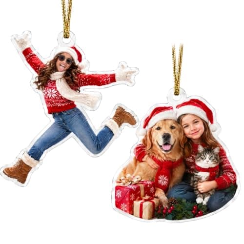 Custom Acrylic Christmas Ornament with Photo, Personalized Hanging Decoration for Tree, Xmas Gift for Family Pets Kids, DIY Picture Keepsake