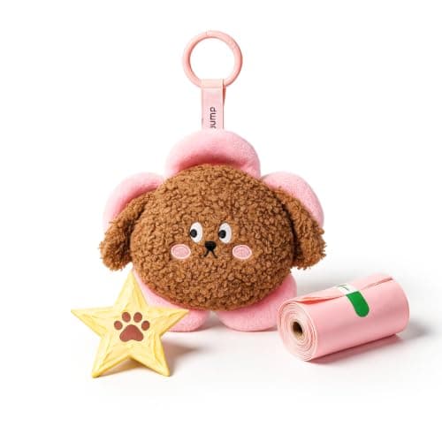 MewaJump Dog Poop Bags with Handles Holder, Cute Plush Waste Bags Dispenser and Leash Clip for Walking, Travel