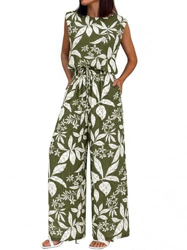 BTFBM Lounge Sets For Women 2 Piece Sets For Women Summer Vacation Outfits | Floral,Loose Fit,Crew Neck Sleeveless Tops,Wide Leg,Airport Outfits,Beach Vacation Clothes For Women,Summer Outfits