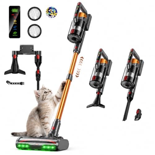 TechRise Cordless Vacuum Cleaner 650W 55KPa 70-Mins with LED Headlight | Anti-Tangle Brush,Smart Display,8-in-1 Filtration,3-Way Charging,Lightweight Handheld Vacuum for Pet Hair,Carpet,Hard Floors