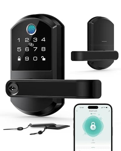 Anyfirm Smart Lock with Lever Handle, Keyless Entry Door Lock for Bedroom | Fingerprint,App Control,Passcode,IC Card & Key,Bluetooth Smart Door Lock for Front Door, Matte Black