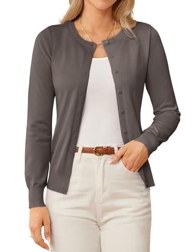 GRACE KARIN Knit Cardigan Sweaters for Women Lightweight Fall Outfits 2026 | Versatile All-Season Layering Cardigan, Long-Sleeve Crewneck Button Up Sweaters, Fall Outfits for Work Office Daily Wear