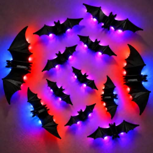 Halloween Bats Wall Decor- 12 Pack 3D Glowing Bat Stickers, Horror Decor with Flickering Bats Stickers for Window, Bedroom, Fireplace Mantel, Haunted House Prop, Removable & Damage-Free Wall Clings