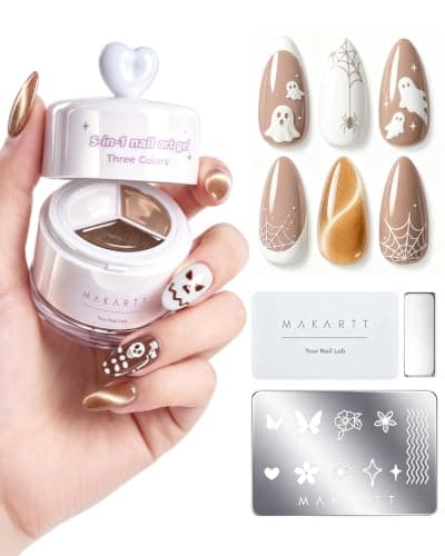 Makartt ColorPot 5-in-1 Nail Art Gel 3 Colors for DIY Nail at Home Salon | With Nail Stamp and Silicone Head for Stamping, French Tips, Ombre Patting, Painting, Sculpting