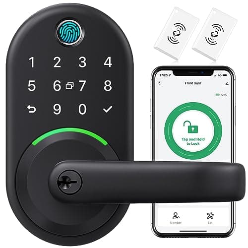 Smart Door Handle Lock with Keypad, Yamiry Fingerprint Knob for Front Door | Keyless Entry Digital Lock, Deadbolt with APP, Generate Passcode Remotely, DIY Installation, Passage Mode, Auto Lock