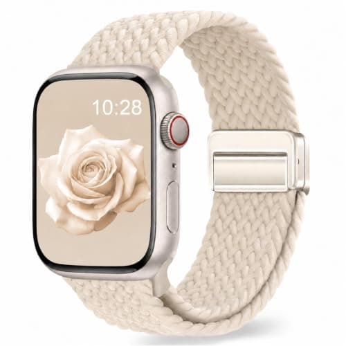 EVIE BAND Braided Band Compatible with Apple Watch Bands for Women 40mm 46mm 38mm 41mm 42mm 45mm 49mm Men, Magnetic Clasp Loop Nylon Stretchy Sport Strap for iWatch Series 11 10 9 8 7 6 5 4 3 2 SE
