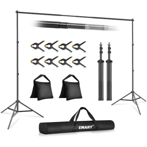 EMART Backdrop Stand 10x7FT Adjustable Back Drop Stand for Party Photoshoot | Background Stand Backdrop with 8 Clamps, 2 Sandbags for Photography, Wedding, Baby Shower, Events Decoration, Photo Studio