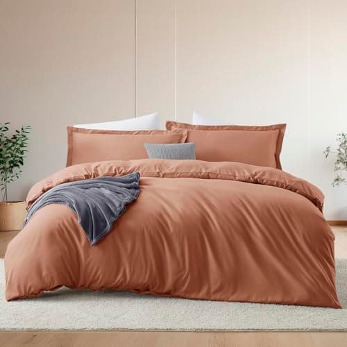 Hearth & Harbor 7 Piece Queen Duvet Cover & Bed Sheet Set, Rust
