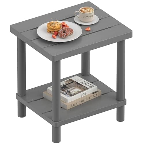 Outdoor Side Table with 2-Tier, Bamboo Small Patio Adirondack Tables | Grey,Easy Assembly,Easy Maintenance,Weather Resistant,Indoor,Outdoor,Patio,Pool,Porch