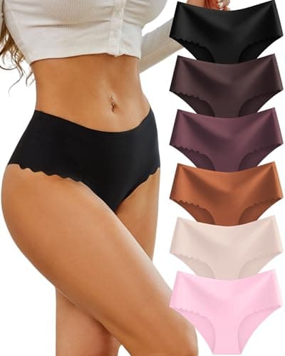 Seamless Underwear for Women High Waisted No Show Cheeky Panties 6 Pack | Scalloped with Cotton Crotch, Soft Breathable Stretch, Sexy Cheeky Bikini, Tagless Everyday Briefs for Women Ladies
