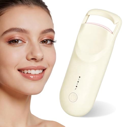 Heated Eyelash Curler, 10s Fast Heating Portable Electric Lash Curler, Type-C Rechargeable Travel Eye Lash Curlers with Anti-Scalding Silicone Pad, 2 Temp Modes & 24H Long Lasting Curves(Beige)