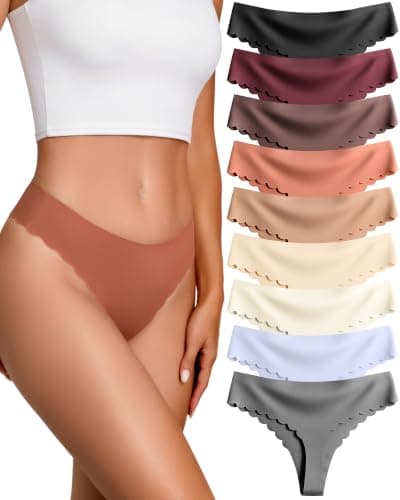 Ready To Love Womens Underwear 9 Pack Seamless Thongs Sexy No Show Panties | Scalloped Stretch Breathable Soft Lingerie,Lightweight Comfortable Low Rise Undies for Everyday,Workout,Travel,Lounge,Dating