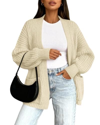 BTFBM Cardigan Sweaters for Women 2026 Fall Fashion Oversized Sweater Beige | Casual Long Sleeve Cardigans Jacket Coat,Chunky,Slouchy,Loose Fit,Ribbed Knit,Pockets,Y2k,Fall Outfits For Women,Christmas