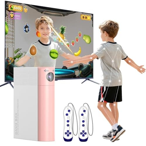 AR Motion Gaming Console for Kids & Families - Plug & Play Video Game System for Indoor Physical Play, Interactive Family Fun, Game Nights, Parties and Playdates-White&Pink