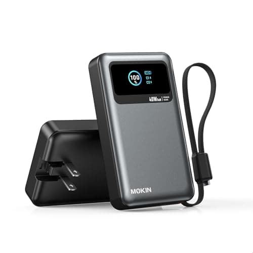 شاحن محمول MOKiN 3 في 1، سعة 10000 مللي أمبير في الساعة، 40 واط، مزود بقابس قابل للطي وكابل USB-C مدمج وشاشة LCD، حزمة بطارية للشحن السريع للهواتف، لا غنى عنها أثناء السفر، متوافقة مع iPhone 17/16 وSamsung وغيرها