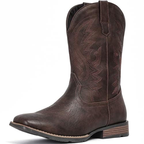 IUV Cowboy Boots For Men with Wide Square Toe Western Retro Boot