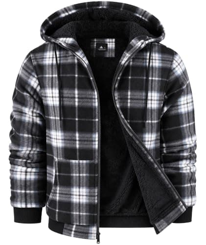 ZITY Hoodies for Men Flannel Fleece Sweatshirt Sherpa Lined Plaid Jacket | Zip Up , Winter Warm Coat, Pockets, Drawstring Hood,Windproof, Thick