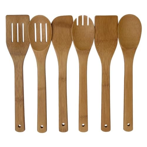 Krysclove Natural Carbonized Bamboo Spoons for Cooking,Dark Premium Bamboo Kitchen Utensil Set 6-Piece,Durable Heat-Resistant Tools for Non-Stick Pans (Carbonized Bamboo 01)