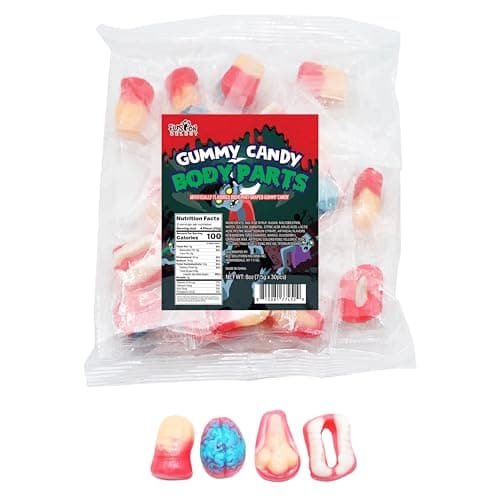 Fusion Select 8 Oz Individually Wrapped Gummy Body Parts Candy - Halloween Gummies & Trick or Treat Candy for Party & Goodie Bags - Spooky Assortment of Brain, Teeth, Fingers & Nose Candies