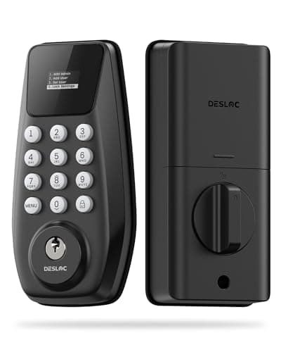 DESLOC C100 Keyless Entry Door Lock with Visual Display, Auto Lock | Create 100 Customizable User Codes and 4 One-Time Codes, 12-Month Battery, IP54, Easy Installation, BHMA Grade 3, Black
