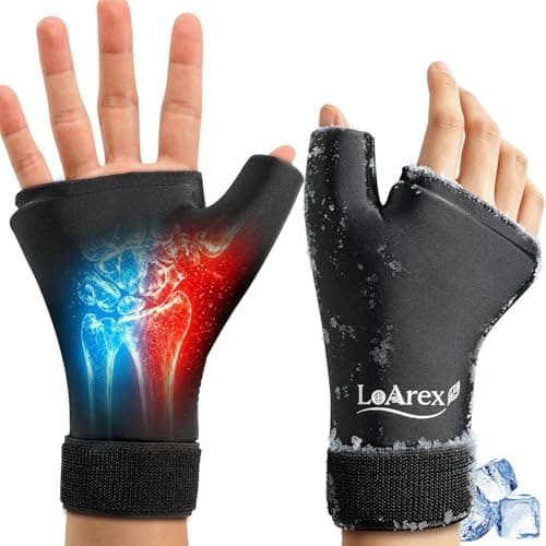 Wrist Ice Pack Wrap with Thumb Brace for Either Hand - 2pcs Reusable Gel Glove for Hot & Cold Therapy - Pain Relief for Carpal Tunnel, Arthritis, Tendonitis & Sports Injuries S/M (Black)