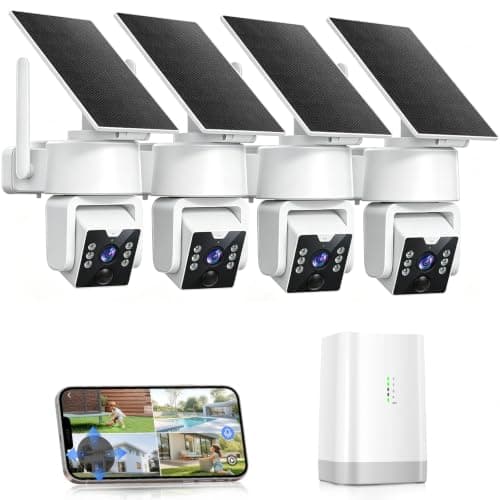 Carltec No Monthly Fee Solar Security Camera System with Home Hub, 4 Pack 4MP 360° PTZ Wireless Outdoor Cameras, Local Storage, Color Night Vision, 5GHz & 2.4GHz WiFi for Home Exterior, IP66