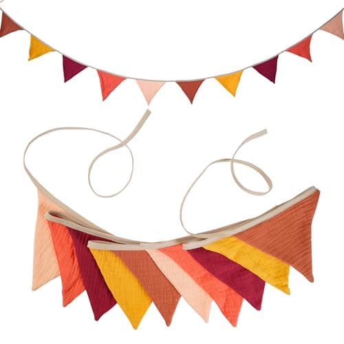 Fabric Bunting Banner, 2 Pack Handmade Neutral String Banner Each 8.5 ft 10 Flags Nursery Wall Hanging Wedding Birthday Home Baby Shower Party Decoration Bunting (Thanksgiving)