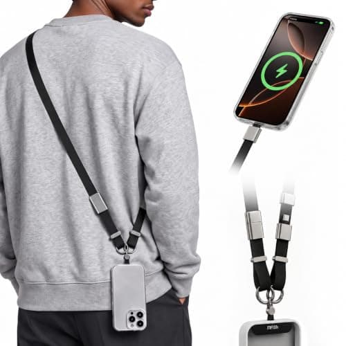 MFish Phone Lanyard with 240W USB-C Cable, Adjustable Crossbody Strap Black | Hands-free phone carry plus a built-in 240W USB-C cable; adjustable for neck or crossbody wear